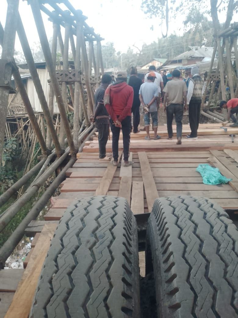 Repair works being undertaken on the Mon-Namtola Bridge on December 20.